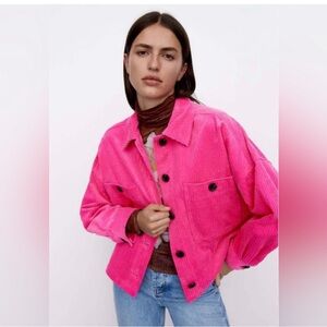 Zara Pink Corduroy Button-Up Jacket Size S